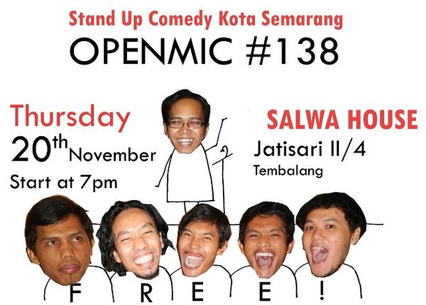 StandUpIndoSMG's tweet image. @SundayMorningID Openmic standup comedy // kamis, 20 nov 2014 // start 7 pm // @salwa_house tembalang // Free!
