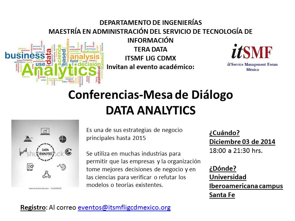 itSMFmx's tweet photo. Próximo evento 3 de diciembre "Data Analititycs" Universidad Iberoamericana http://t.co/ttZHqTO0z9