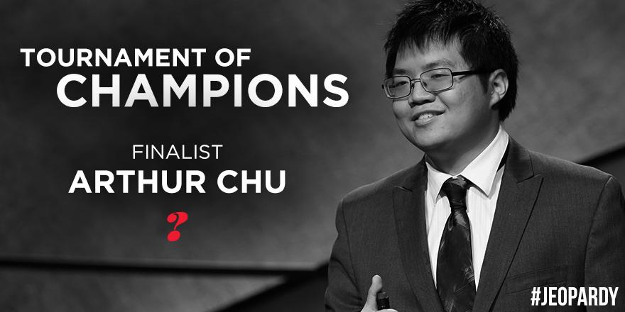 Jeopardy's tweet photo. RT if you hope Arthur Chu (@Arthur_Affect) takes the #Jeopardy! #TournamentOfChampions crown. http://t.co/BjFg1tGqB8