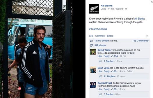 <a href="/AllBlacks/">All Blacks</a> show they have some humour. a rare pic of mccaw entering thru the gate (and on his feet). Very rare. hehe