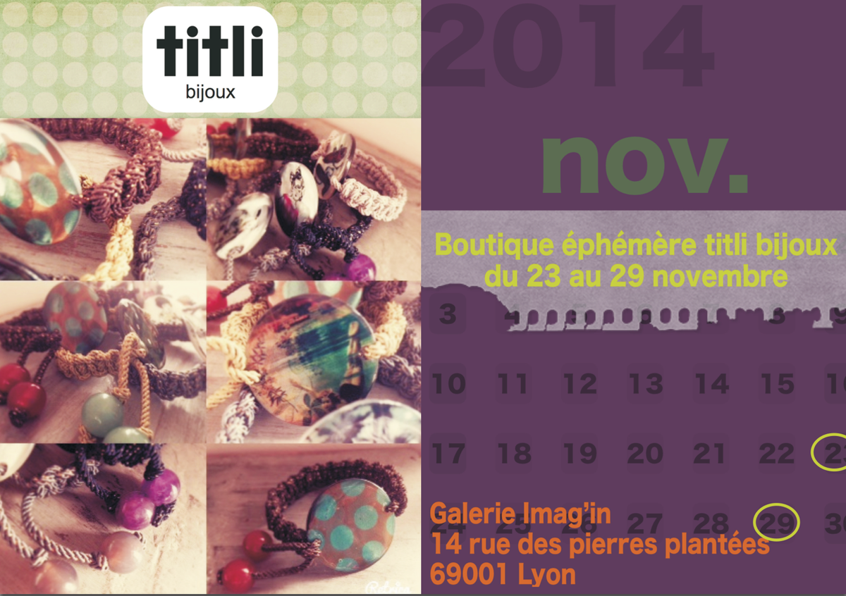 titlibijoux's tweet photo. Titli Bijoux ouvre sa Boutique éphémère du 23 au 29 novembre à la Galerie Imag'in (Lyon 1er) ! http://t.co/yIevDiVkrm