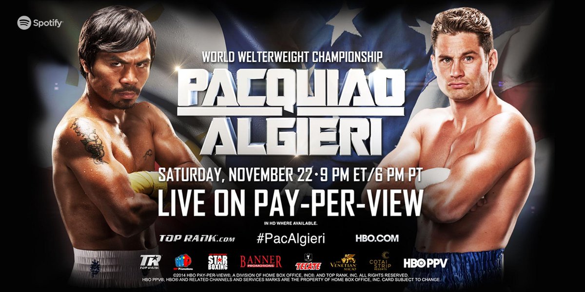 SpotifyPH's tweet photo. We know you can do it, @MannyPacquiao! Here’s a playlist we created for you! http://t.co/v6LkjQDlbh #PacAlgieri http://t.co/4UYjQ0T17y