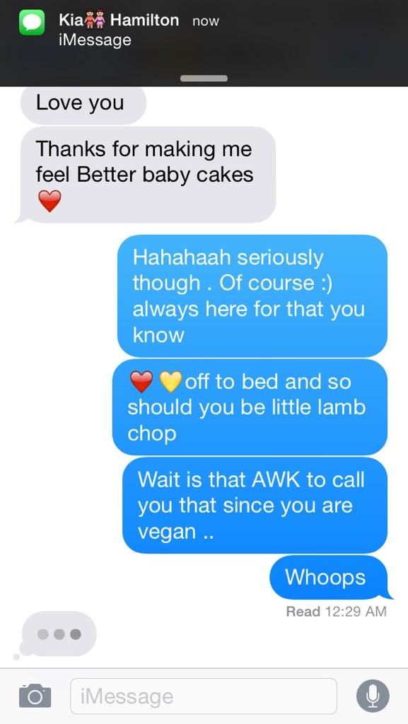 Samhoover1's tweet photo. “@BillieJeanEyes: Called my vegan a lamb chop .. Awk @Samhoover1 http://t.co/NUq2Xg0brs” lol you psyco 💛❤️