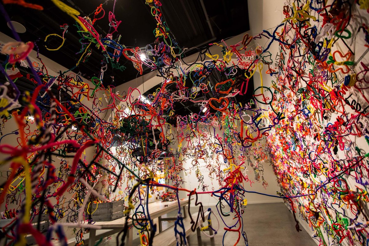 Before-and-after pictures of the analog room in the exhibit. To #SayItWithWire was an instant hit among our visitors.