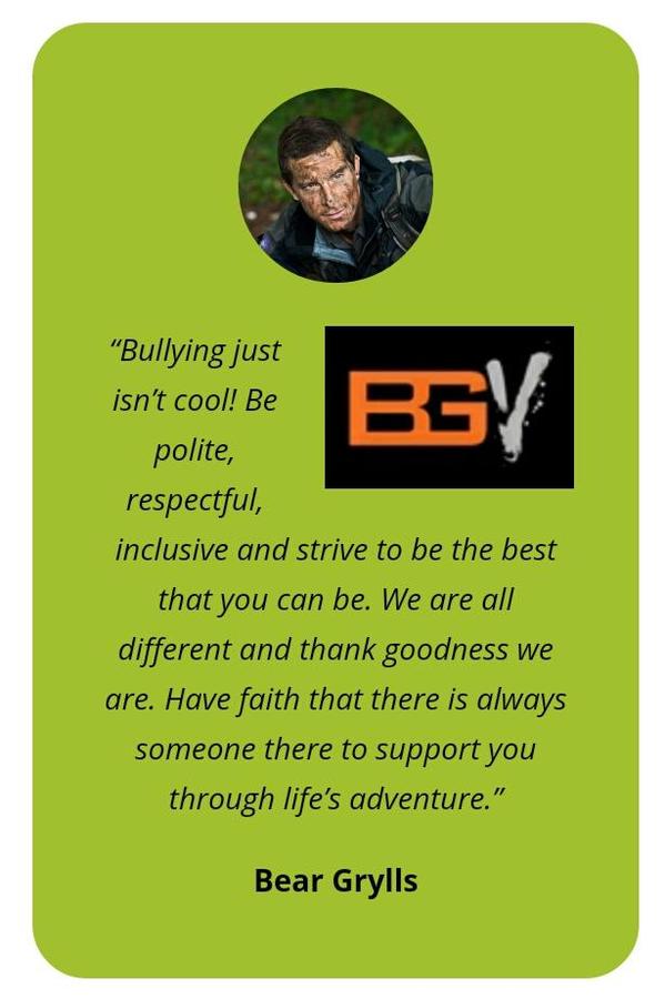 Our friend <a href="/BearGrylls/">Bear Grylls OBE</a> supports #AntiBullyingWeek <a href="/ABAonline/">Anti-Bullying Alliance #AntiBullyingWeek</a> &amp; shares his thoughts oneeducation.co.uk/index.php/our-… Thanks Bear