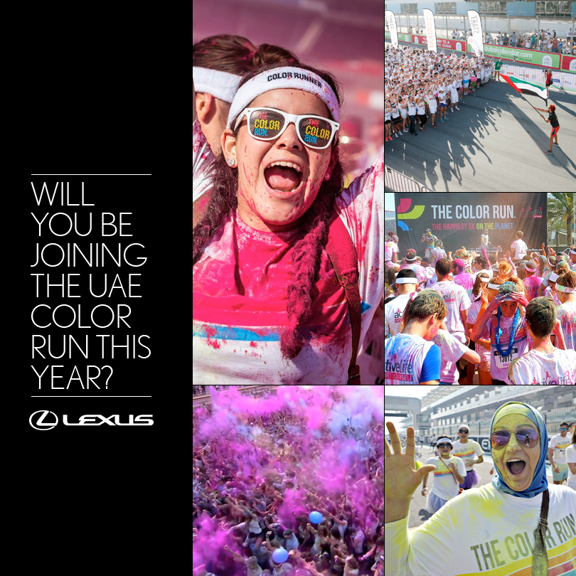 LexusAE's tweet image. Happiest 5k on earth is happening on November 29th at the @Dubai_Autodrome. #ColorRunUAE