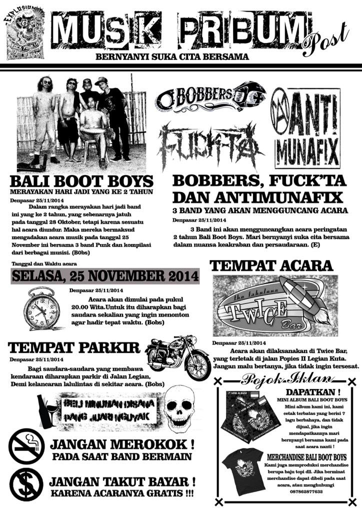 Ini dia acara ulang tahun ke 2 <a href="/BOBS_PUNK/">BALI BOOT BOYS</a>  ! Ayo datang.. Gratis ! Akan ada stand merchandise yang terbatas :)