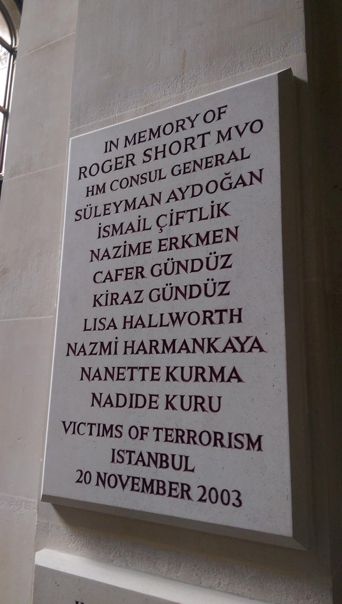 FCDOGovUK's tweet photo. Today we remember the 32 people, including 10 colleagues, that lost their lives in Istanbul 11 years ago http://t.co/l84Doj7BwQ