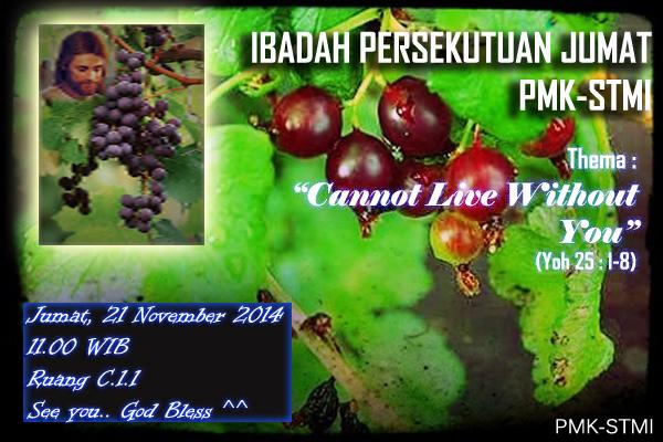 Mengundang teman-teman dalamibadah persekutuan jumat perdana setelah uts,Jumat, 21 nov 2014 pukul 11.00 WIB, C.1.1