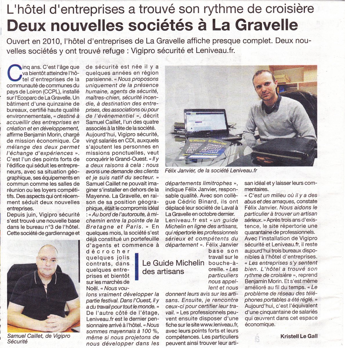 VPSecurite's tweet photo. Article paru ce jour parlant de notre société dans la presse locale " Le courrier de la Mayenne " ... http://t.co/KD0UfBtdsb