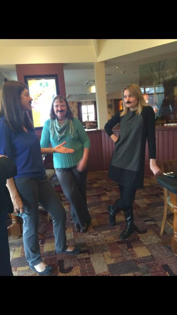 FAConfidence's tweet image. Casually chatting with our tashes on!! @kjhrconsulting @AnnHovell  #Movember2014 #CreativeNetworking