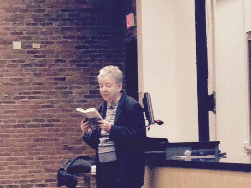 KathiKern's tweet photo. Denise Giardina reading to History 109. I am so proud of our students for posing good questions. http://t.co/Apaxntkig4