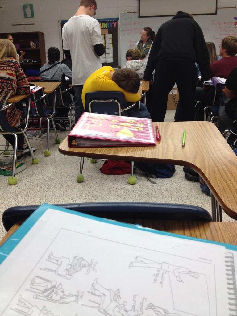 catttyparker's tweet image. He has become one with the desk #school #levelunlocked