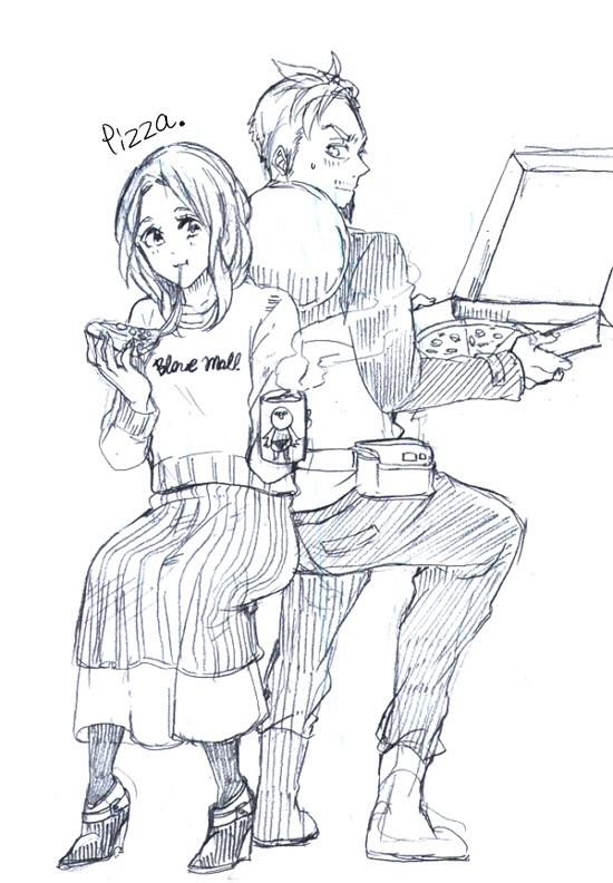 ピザ屋さんの恋。笹天とても可愛いです‼︎  #Free版深夜の真剣お絵描き60分一本勝負 