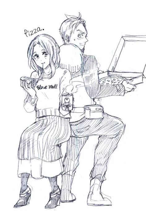 ピザ屋さんの恋。笹天とても可愛いです‼︎  #Free版深夜の真剣お絵描き60分一本勝負 