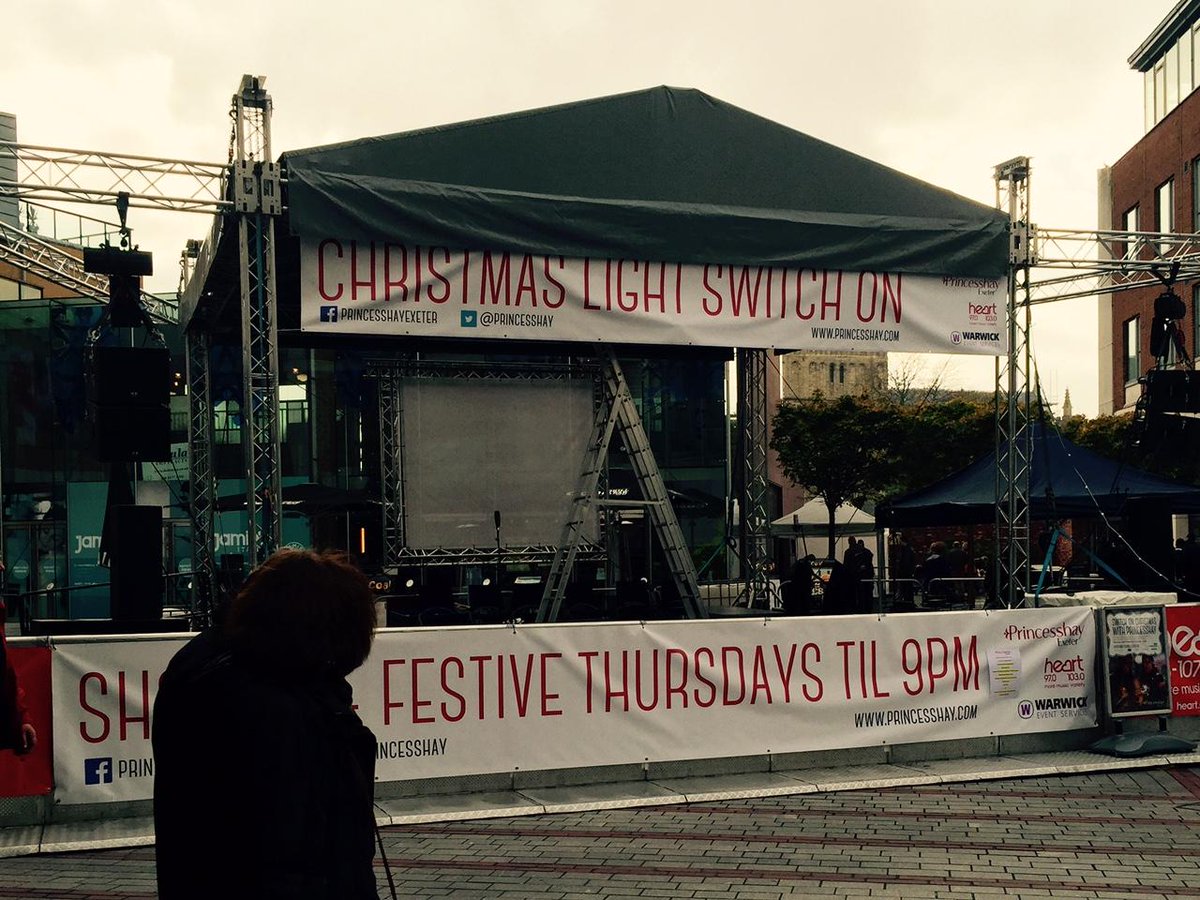 TheExeterDaily's tweet photo. The stage is set for tonight's #Exeter Christmas lights switch on - the fun starts at 4pm in @Princesshay http://t.co/q0UyXZvCXq