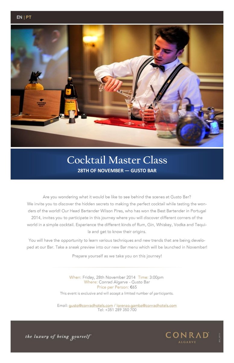 Come and join us on the 28th of November @ Gusto Bar for a unique cocktail masterclass experience!!