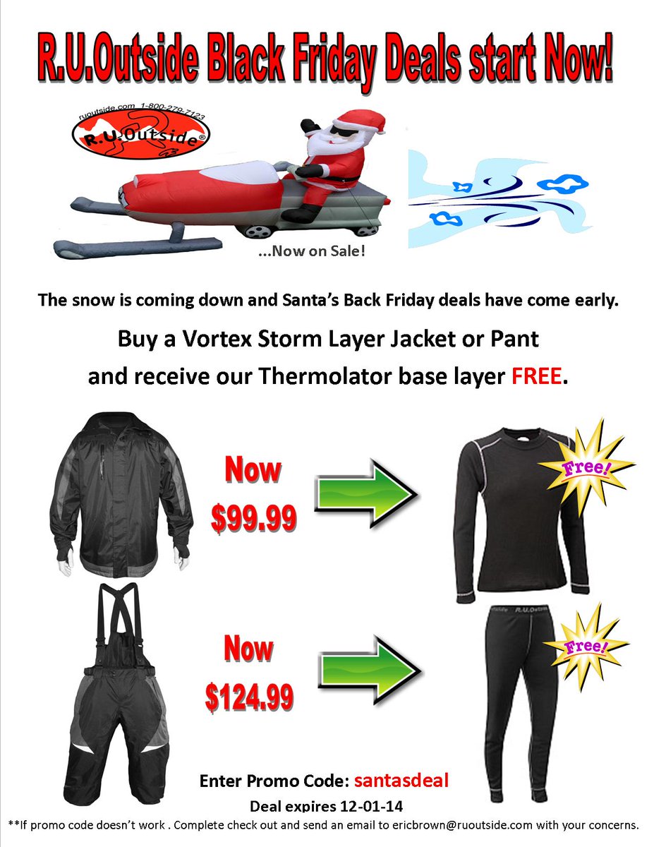 ruoutside's tweet image. #BlackFriday starts now! Buy a Vortex Storm Layer Jacket or Pant and get a Base Layer FREE! ruoutside.com