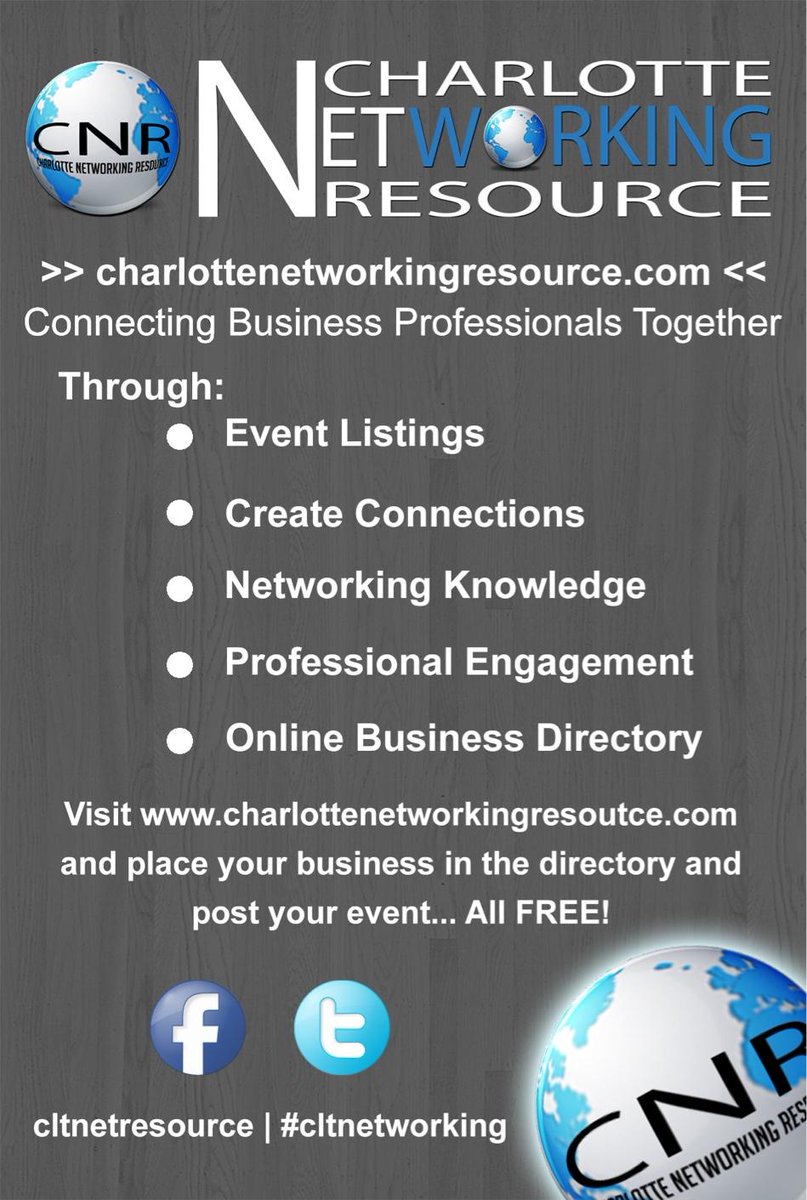 cltnetresource's tweet image. Submit your business to the online directory Visit charlottenetworkingresource.com #cltnetworking #networking