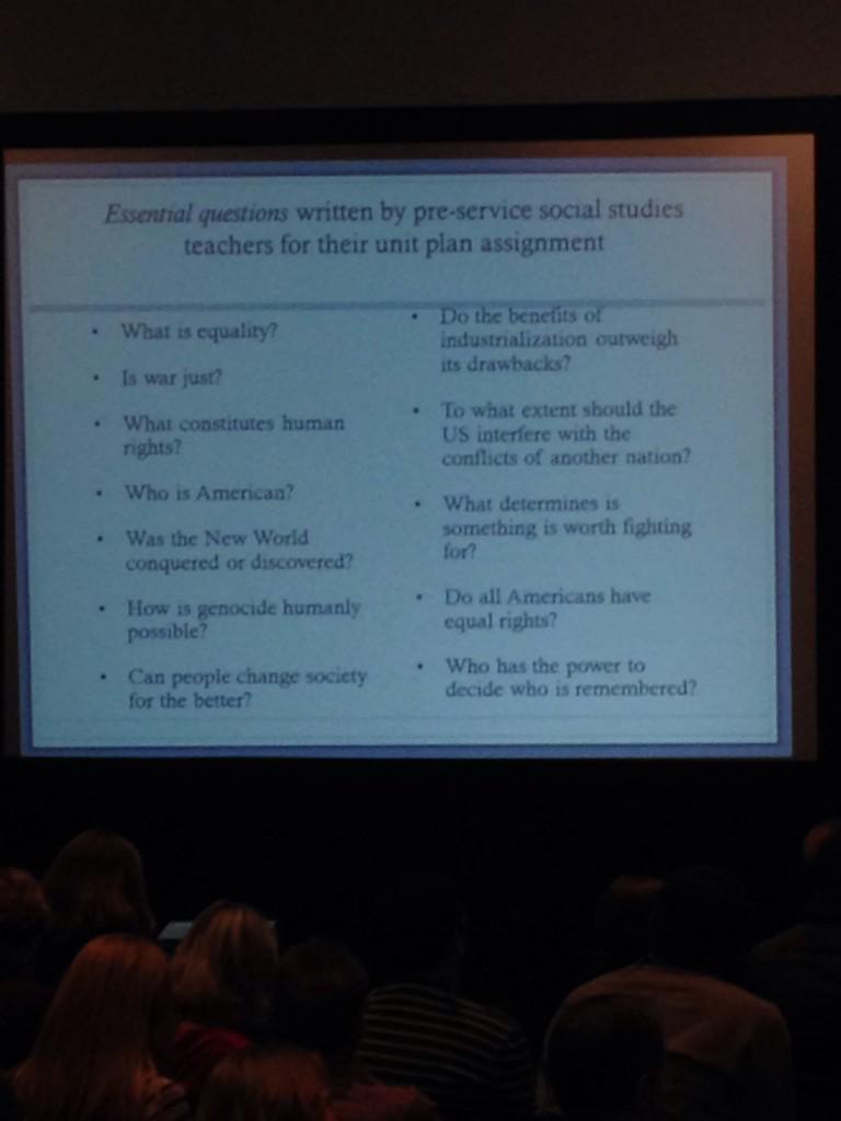 markhelmsing's tweet photo. Some good essential questions for #wyosocialstudies and all educators to consider #CUFA14 http://t.co/hfVEoZnEmp