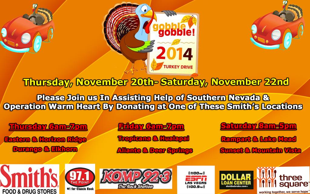 Join your Favorite <a href="/ESPNLasVegas/">ESPN 1100/100.9 FM</a> show hosts in donating at one of these Smith locations <a href="/threesquareLV/">Three Square</a> <a href="/971ThePoint/">971ThePoint</a>