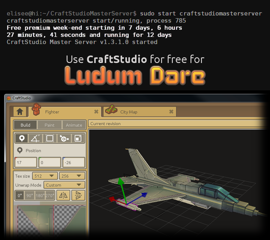 elisee's tweet image. My cubic game-making tool craftstud.io will be free-to-use for 12 days from Nov 28th till @LudumDare ends!