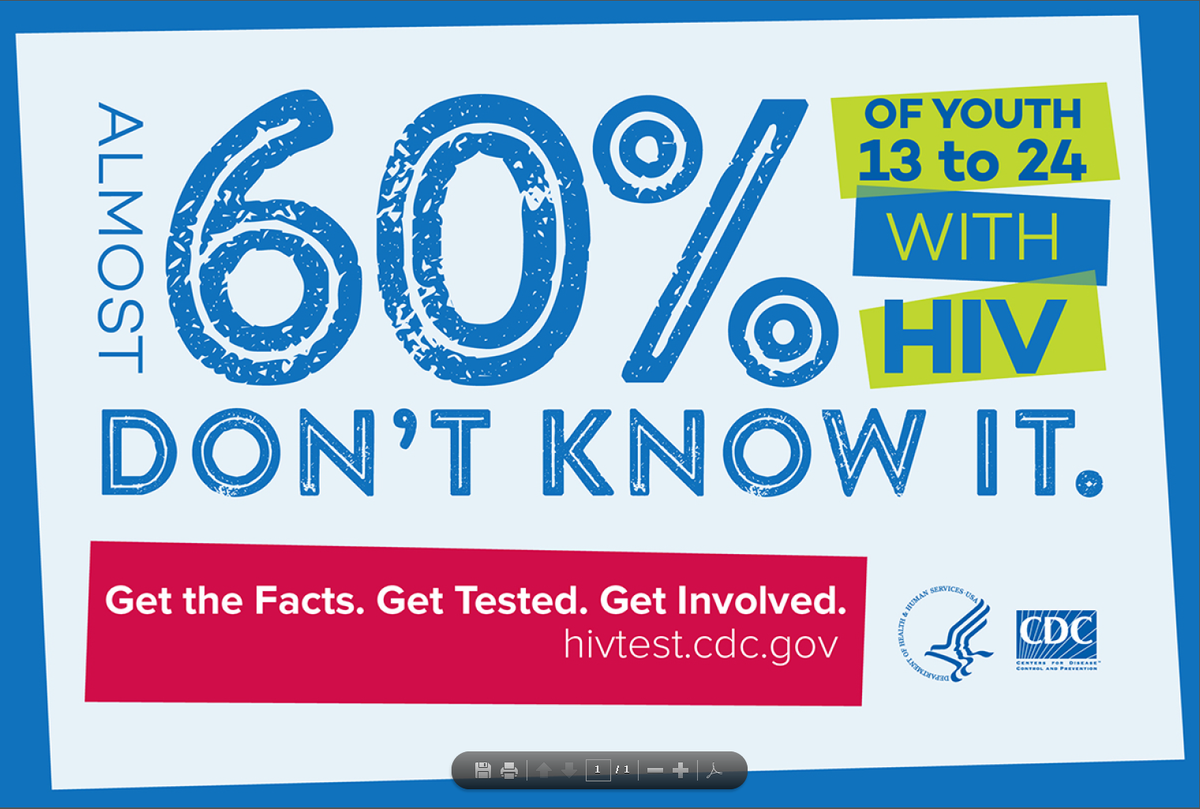 CDCSTD's tweet image. Almost 60% of youth ages 13-24 w/ #HIV don't know their status. Help them get tested. go.usa.gov/sGQJ