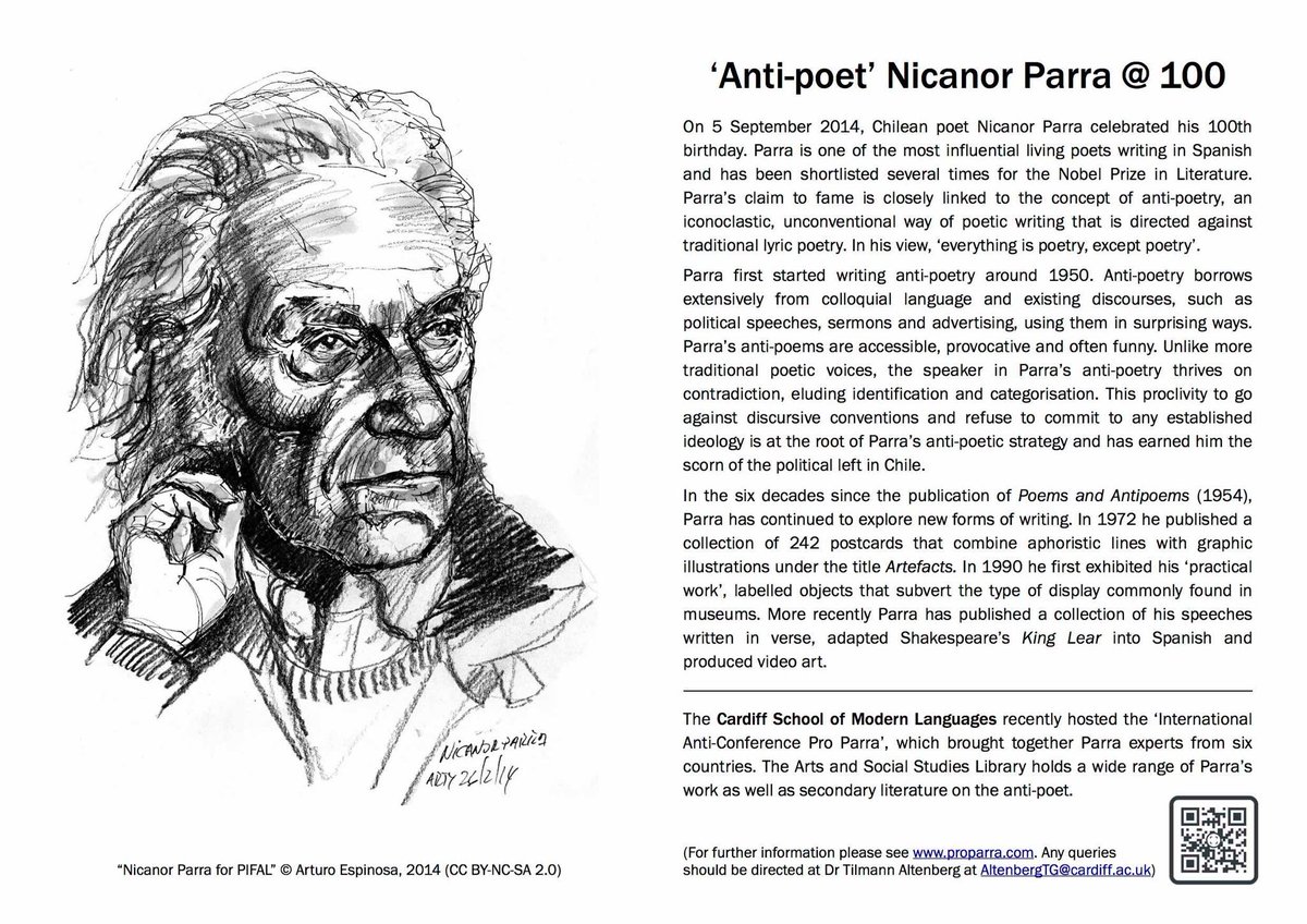 ProParraCardiff's tweet photo. Mini-exhibit on Chilean poet Nicanor Parra at Cardiff University’s ASSLibrary @cardiffmlang @CardiffIO @cardiffuni http://t.co/N8v3RBG1Em