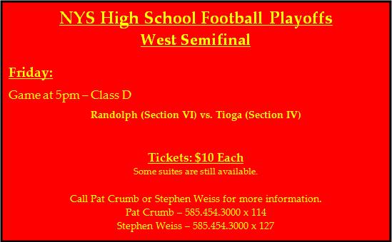 Gameday! <a href="/NYSPHSAA/">NYSPHSAA</a> Football Playoffs West Semifinals! #Randolph vs. #Tioga | 5pm | #Roc #WNY #SectionIV #SectionVI