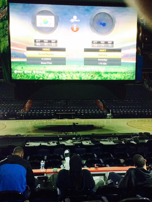 SBNationNBA's tweet photo. Three Wizards players found the best use for a jumbotron. (Via @NeneHilario42) http://t.co/l24jzQw3J6 http://t.co/uioNXtCchf