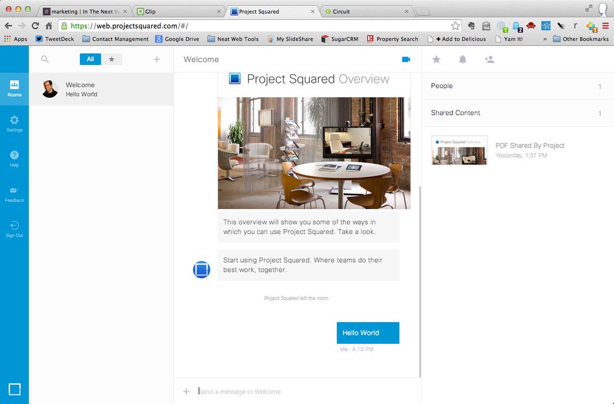 alanlepo's tweet photo. Taking a look at @CiscoCollab #ProjectSquared. ATM it seems like a very early alpha of @SlackHQ or @TeamGlip #socbiz http://t.co/Kpt6StQefU