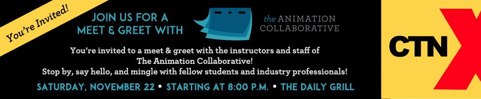 animationcollab's tweet image. Come meet #animationcollab's instructors and staff, Saturday at #CTNX2014! The fun starts at 8pm at The Daily Grill!