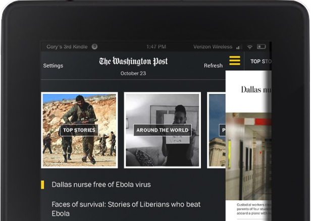 geekwire's tweet image. Washington Post’s new Kindle Fire app has Jeff Bezos written all over it: bit.ly/1F8fgi1