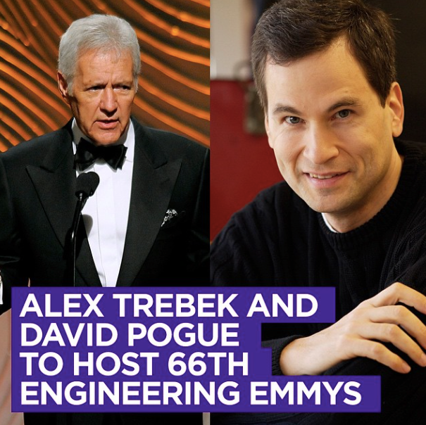 Pogue's tweet photo. This is gonna be fun! I’m cohosting the 2015 Technical Emmys with Alex Trebek! http://t.co/wVy8xolJyL