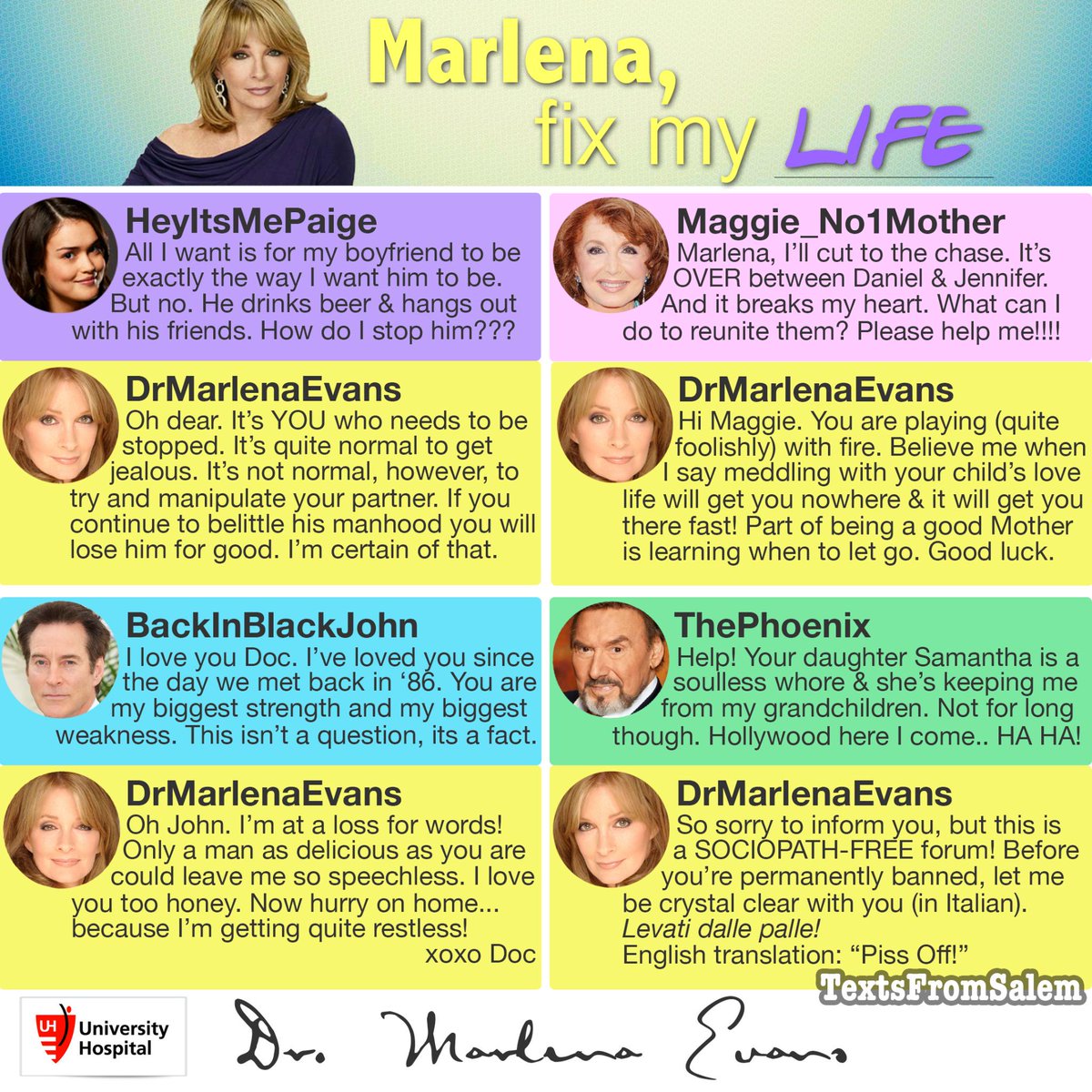 TextsFromSalem's tweet image. Take a look at Marlena Evans' advice column #Days
