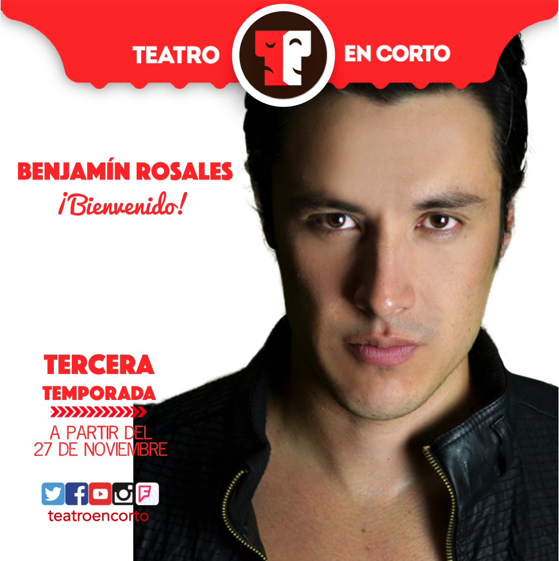TeatroEnCorto's tweet photo. ¡Bienvenido @benjarosales! · Tercera Temporada 27.11.2014
¡VÍVELO #EnCorto! http://t.co/FV8hTWtAKn