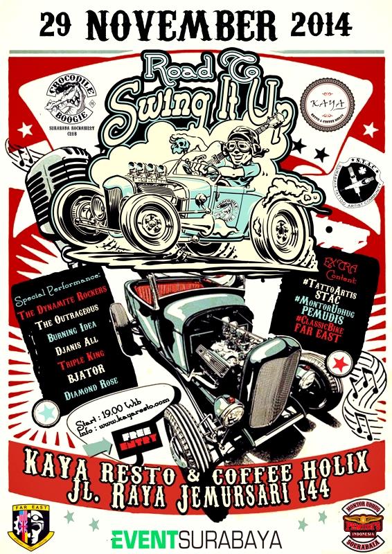 TripleKings_Sby's tweet photo. Road To #Swing_It_Up Rockabilly Nite w/ @CrocodileBoogie di @KAYAresto 29 Nov '14 | Start 7pm | GRATIS! http://t.co/9ApM1EVVc4