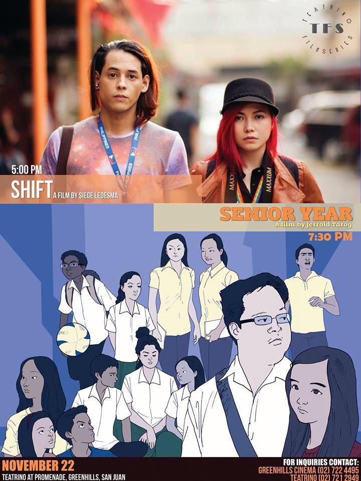 castrojade's tweet image. SHIFT and SENIOR YEAR - two films close to my heart, both showing at teatrino greenhills tomorrow nov 22!