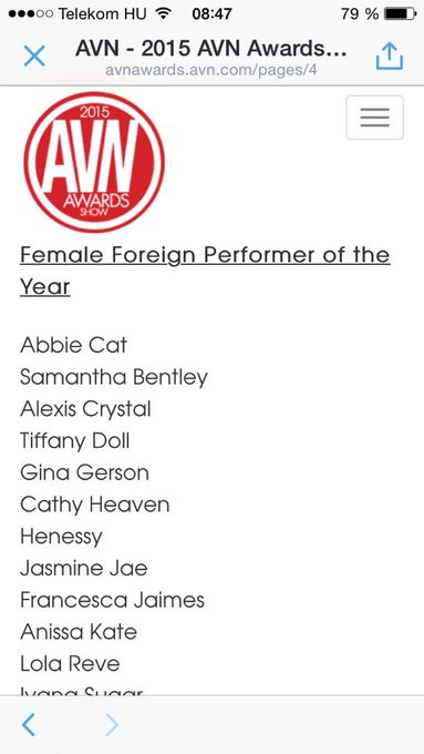 Yeah ! I'm nominated at the @avnawards  in the category best female foreign performer of the year :-)