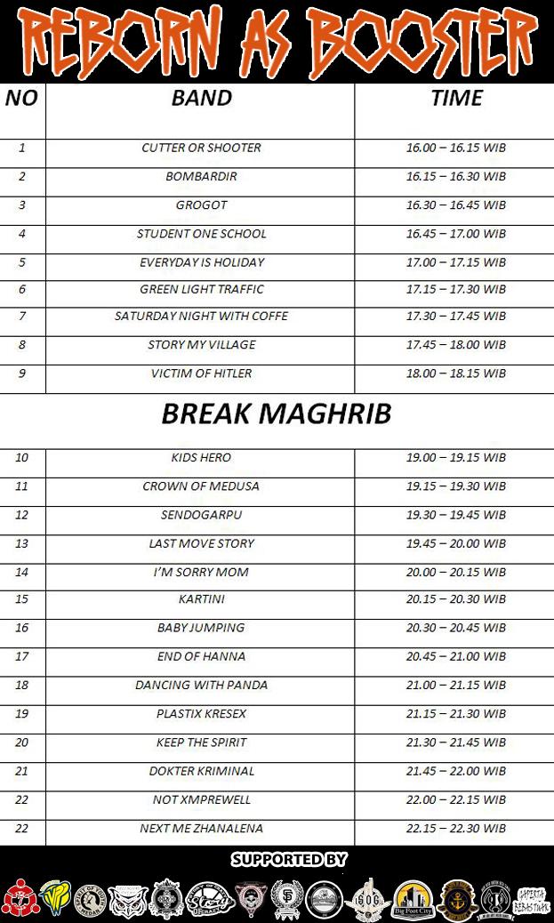 #Rundown REBORN AS BOOSTER presented by <a href="/ShollyFamily/">SF10</a> on November 22nd at <a href="/pitu_room/">PITU ROOM</a>. Start on 16.00 WIB, HTM 15K.
