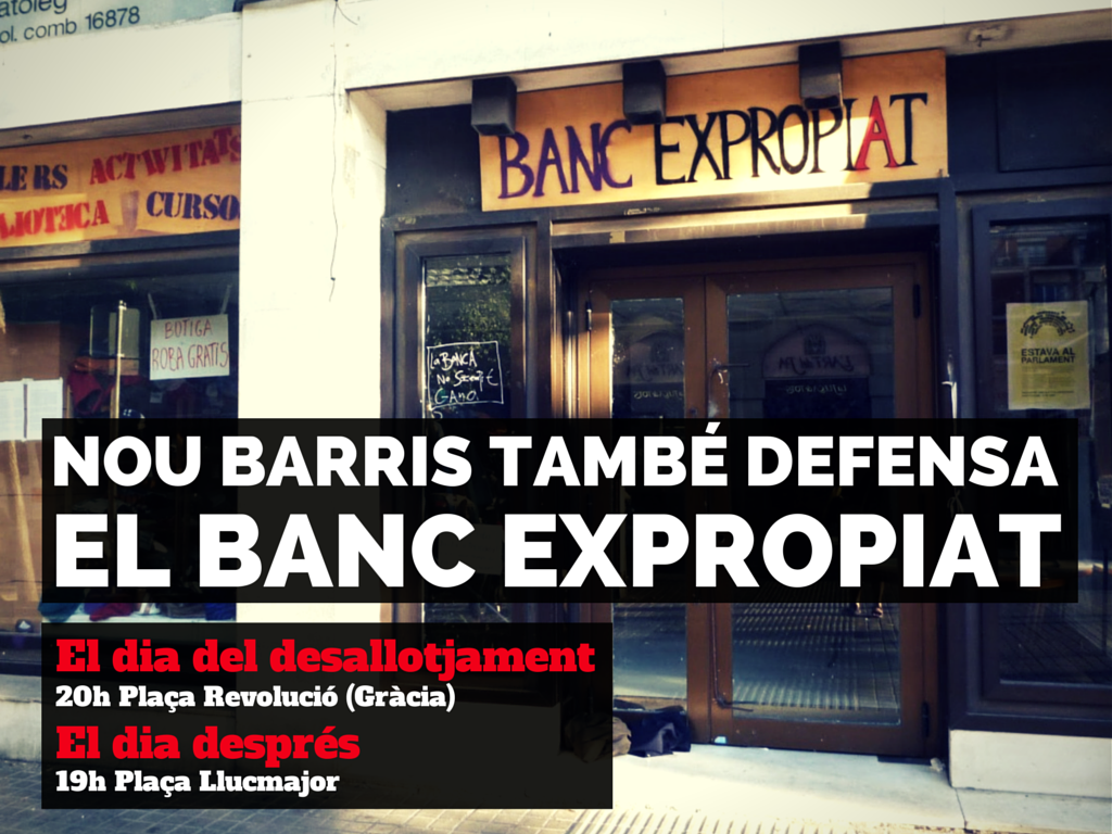 Banc_Expropiat's tweet photo. Seguint a #9Barris #Sants també convoca! Al dia següent del desallotjament 20h pça de Sants. Algun barri o vila més? http://t.co/2lwKewNmlI