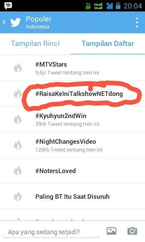 Radenvaskal's tweet photo. @Ini_Talkshow Hastag #RaisaKeIniTalkshowNETdong jadi trending topic
Semangat kang @newsuleprikitiw http://t.co/osCnL20r5m