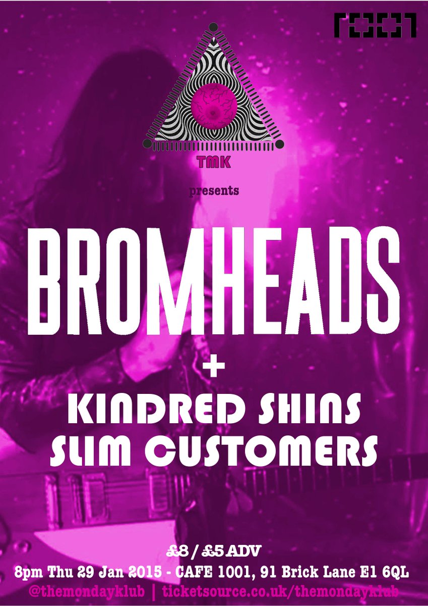 bromheads's tweet photo. 29th January Bromheads will be playing at Cafe 1001, London. Tickets available here - http://t.co/lFIllg6D14 http://t.co/IktrJQYxUJ