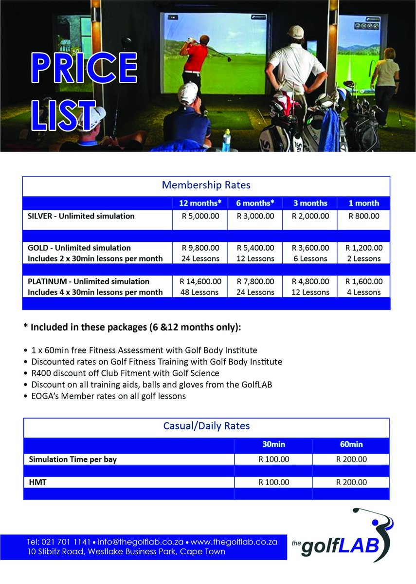 thegolflabsa's tweet photo. New 2014/15 #pricelist. Treat yourself/loved ones to a game of golf /monthly membership, perfect for game improvement http://t.co/ji264sPKiI