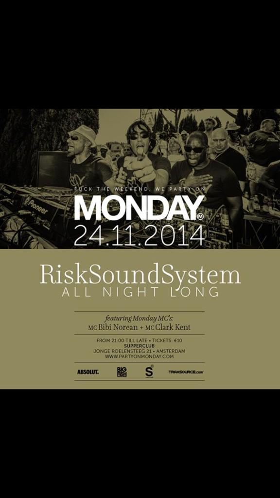 RiskSoundSystem's tweet image. This Monday it's on!!! Don't miss this one! 5 hours set! @MikeRichters @djchocolateb @johnagesilas @partyonmonday