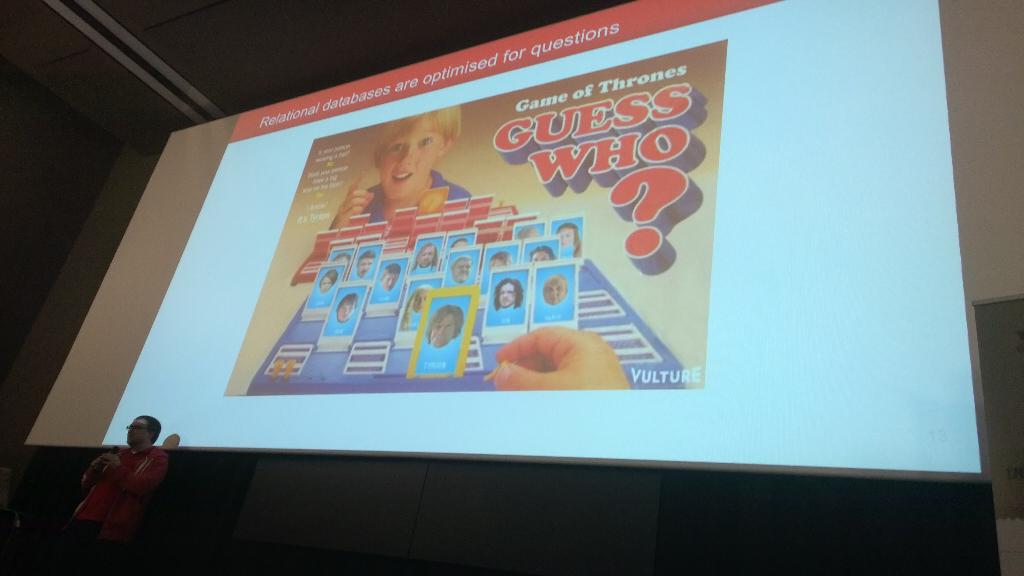 eva_gjeci's tweet image. Relational DBs are optimised for questions. @matthewrevell on stage at #nosqlday! @dlondero #nosql