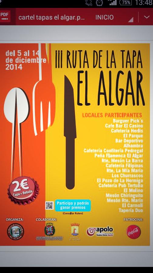 circuloalgar's tweet photo. III RUTA DE LA TAPA EL ALGAR DEL 5 al 14 DE DICIEMBRE DE 2014. http://t.co/CvecZsnrsP