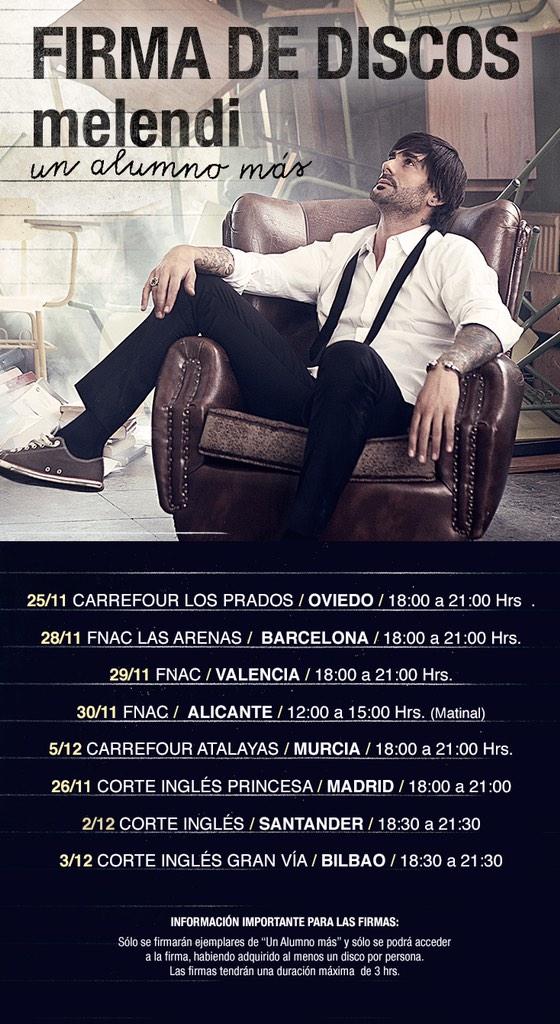 WEASpain's tweet photo. Faltan 5 días para el lanzamiento del nuevo disco de @MelendiOficial #UnAlumnoMás 
Adjuntamos las Firmas de discos!!! http://t.co/RpTmnUkbrd