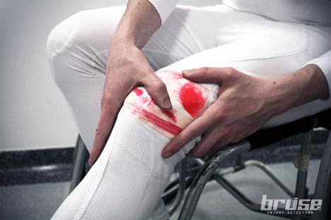 dezeen's tweet photo. Suit designed to show para-athletes where they are injured: http://t.co/jAlegGwZdk #design http://t.co/Pyf1o01MuW