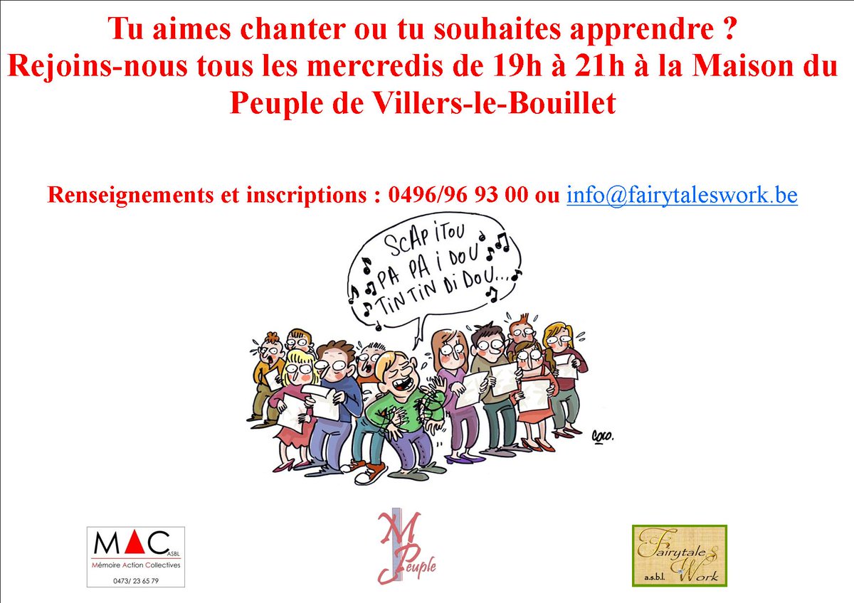 ASBLMAC's tweet image. Atelier chant du mercredi de 19h à 21h